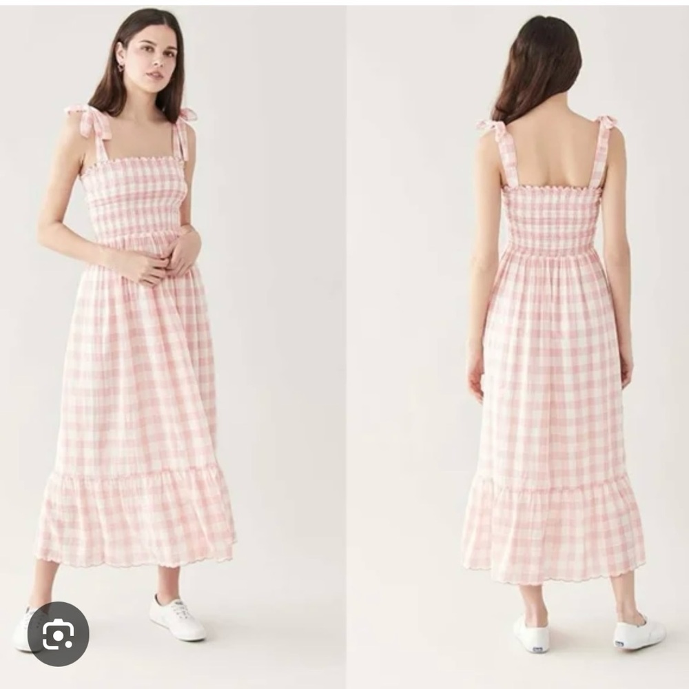 Pink and White Gingham Maxi Dress